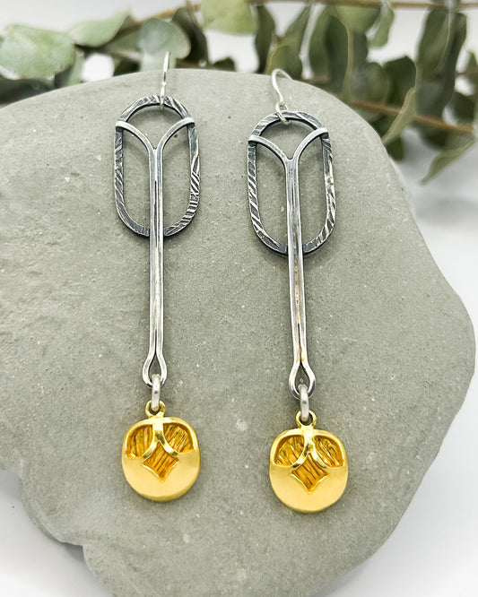 Art Deco & Gold Hydrangea Pod Dangle Earring