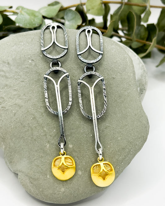 Art Deco Hydrangea and Brushed Gold Pod Earring